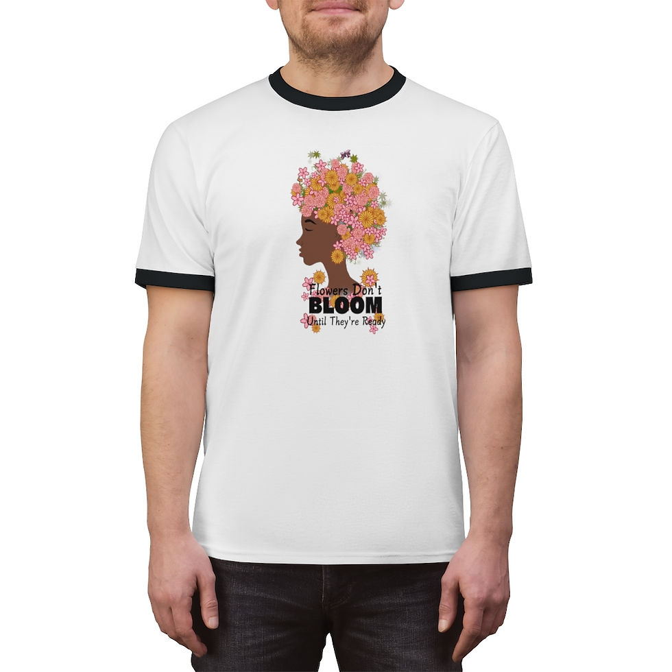Thumbnail: Flowers Don't Bloom Unisex Ringer Tee