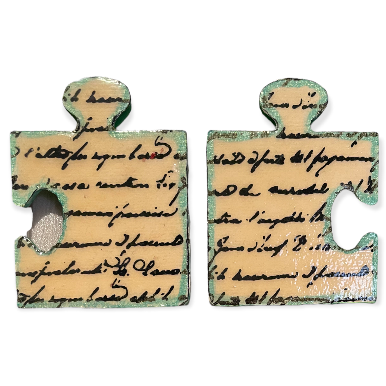 Cursive Script Writing Puzzle Piece Earrings