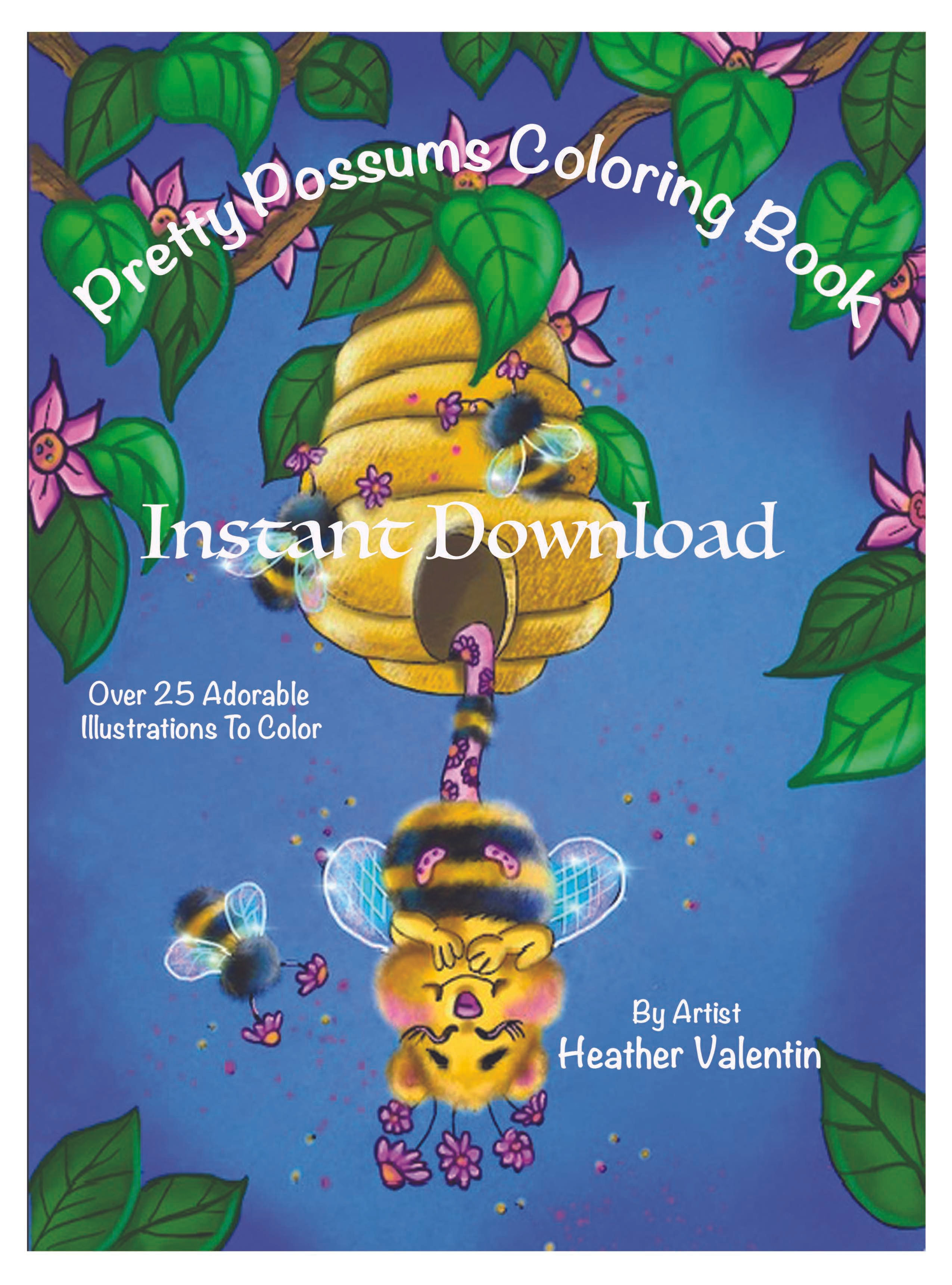 Pretty Possums Instant Downloadable Coloring Book