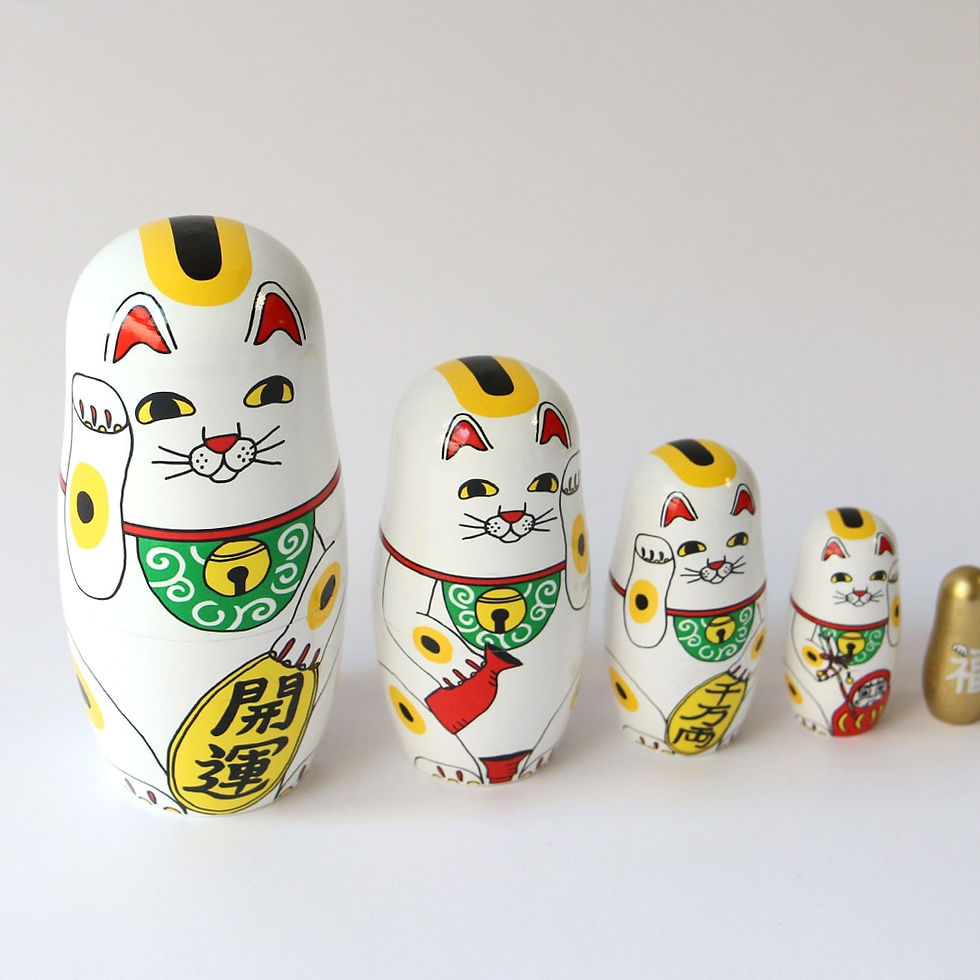 Thumbnail: 日本 DETAIL｜Midori Komatsu Lucky Cat 招財貓系列俄羅斯娃娃｜一套五件設計採天然木材手工塗