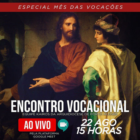 Sábado (22) tem encontro vocacional, online, do Kairós