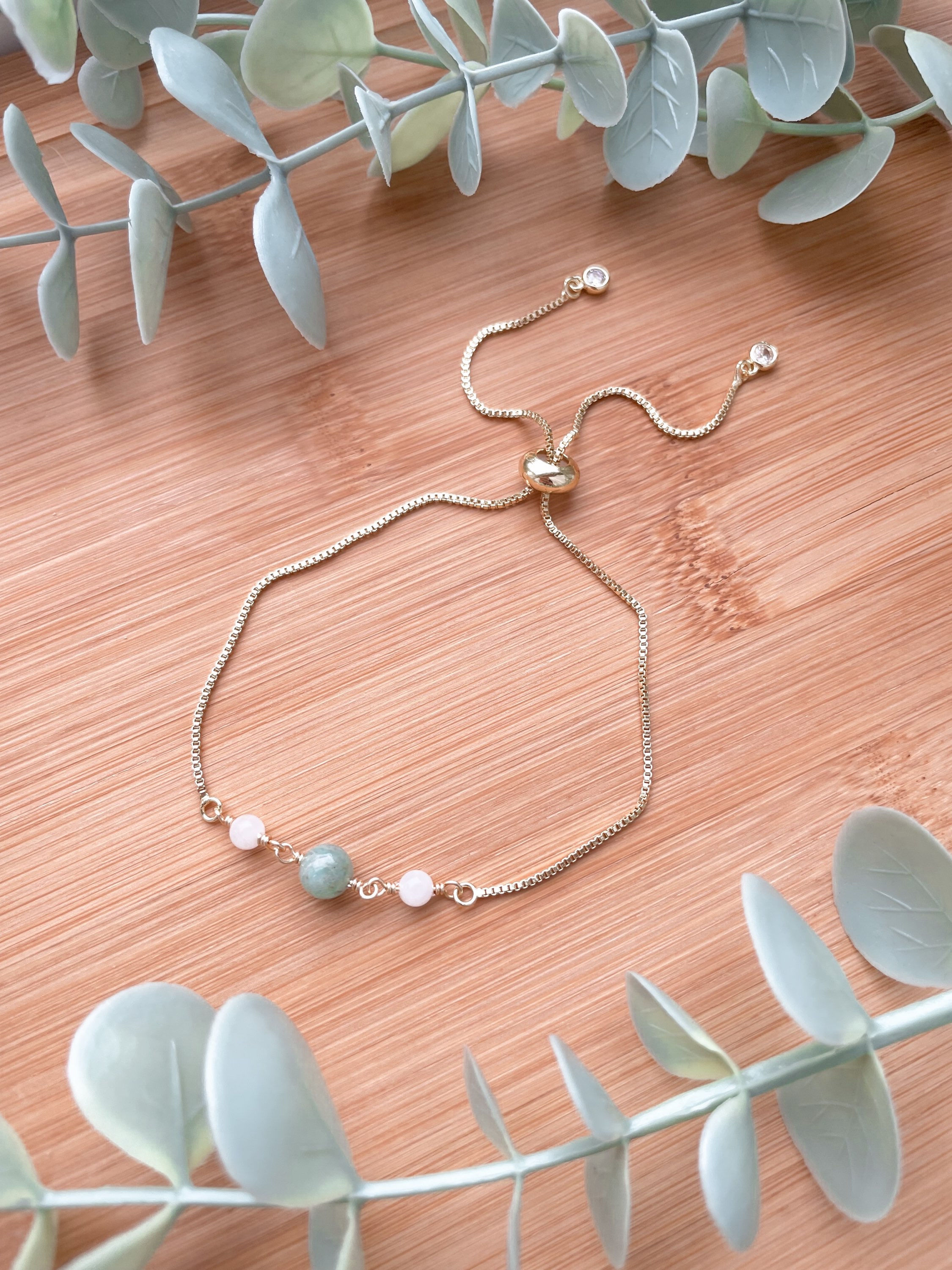 Amazonite & White Jade Adjustable Bracelet