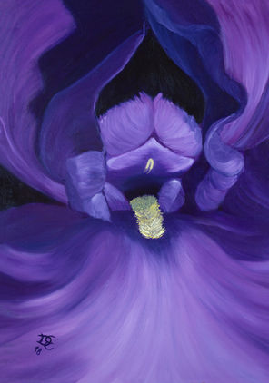 Iris painting reflecting the introspective journey of exploring one’s soul, intensifying the desire for deep self-exploration. Oil on canvas