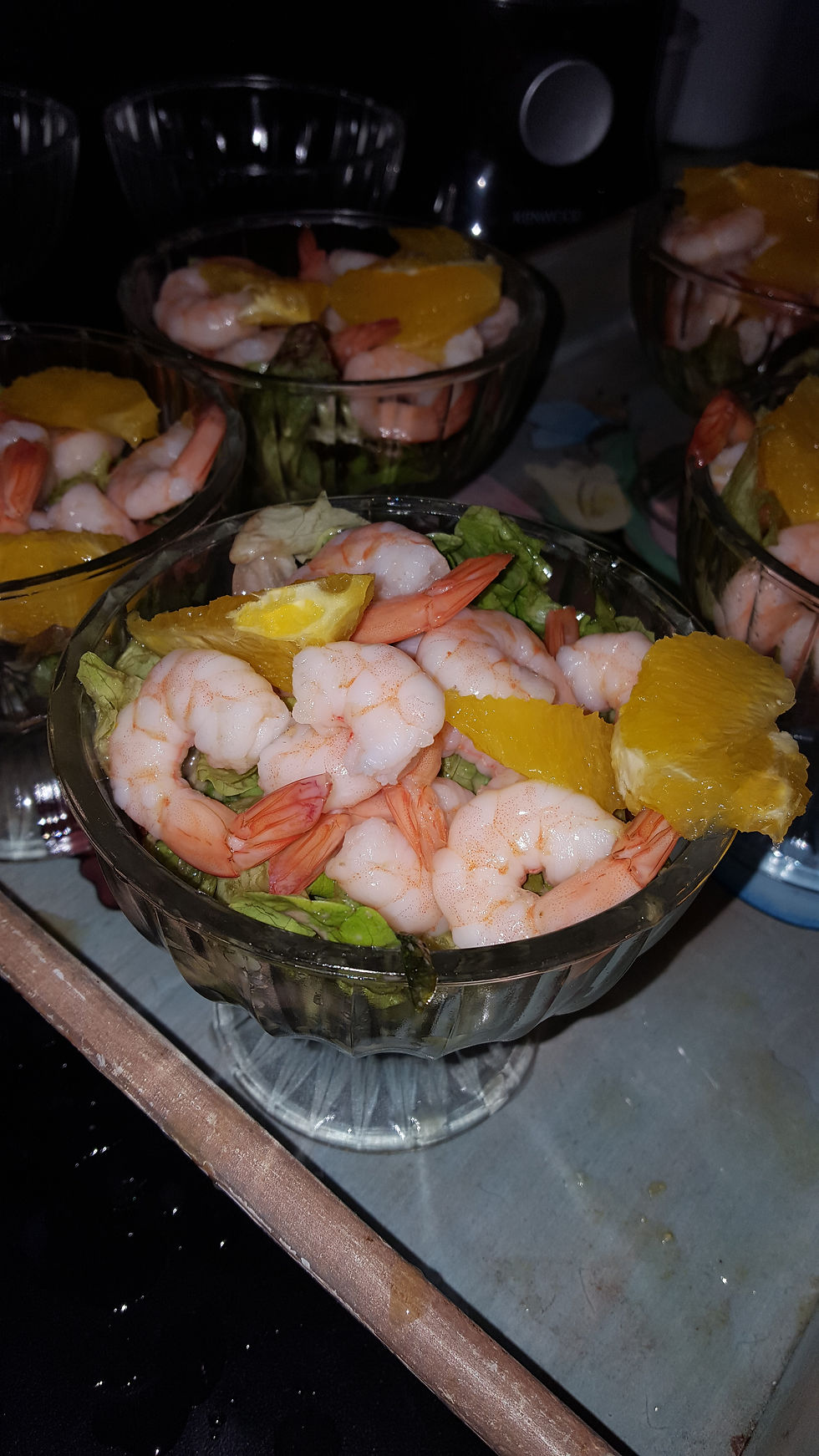 salade de crevette à l'orange  et sa mayonnaise à la vodka