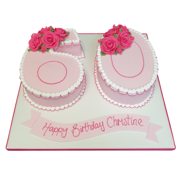A beautifully decorated number cake topped with roses for a special celebration, Perfect for birthdays and milestone events in UK.