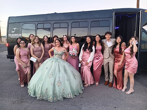 quince-party-tucson-court in fornt of the party bus