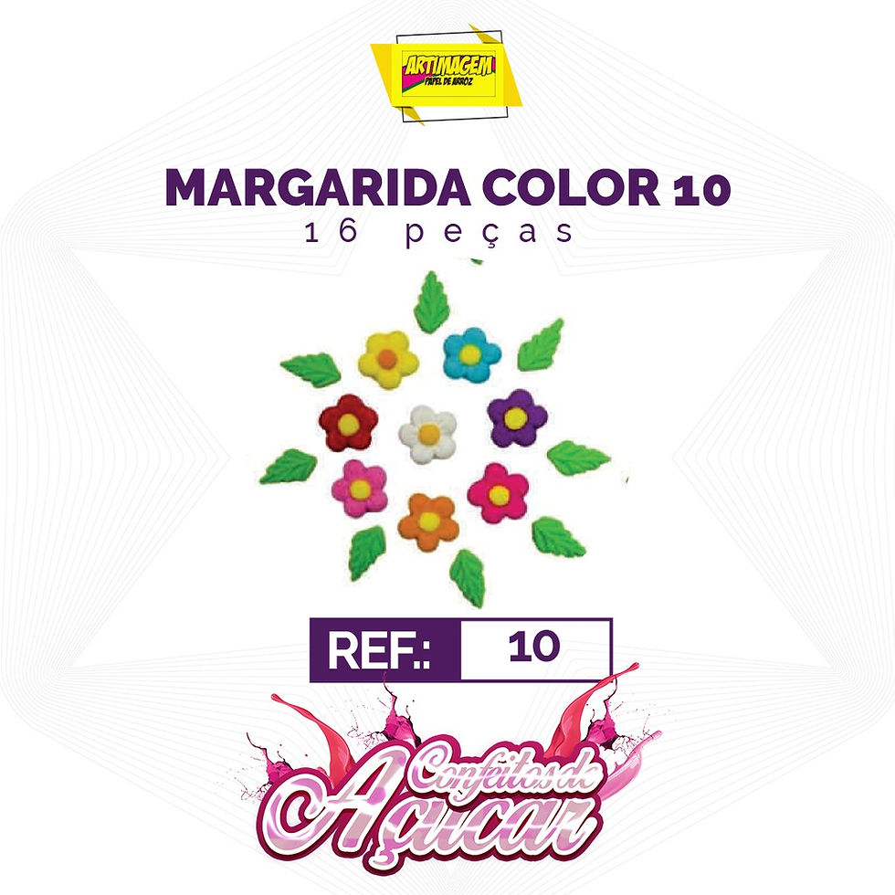 Miniatura: Artimagem Confeito de açúcar 100% comestível, Artesanal - Tema: Flores Margarida
