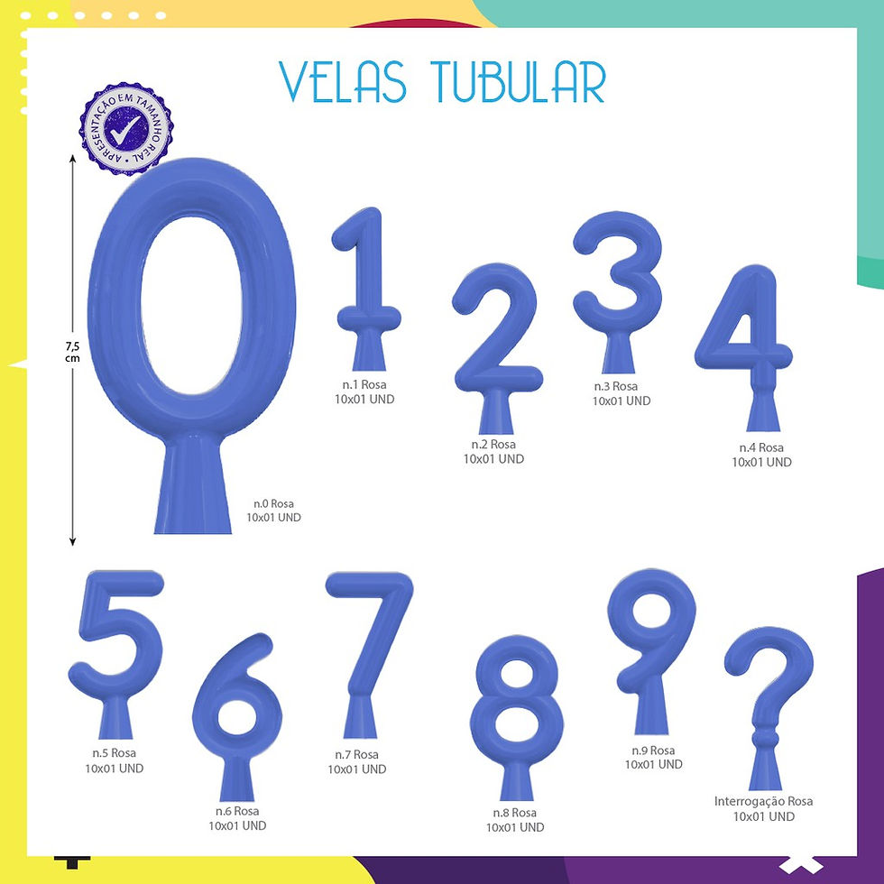 Miniatura: Artimagem Vela de Aniversário Tubular de 0 ao 9 - Azul