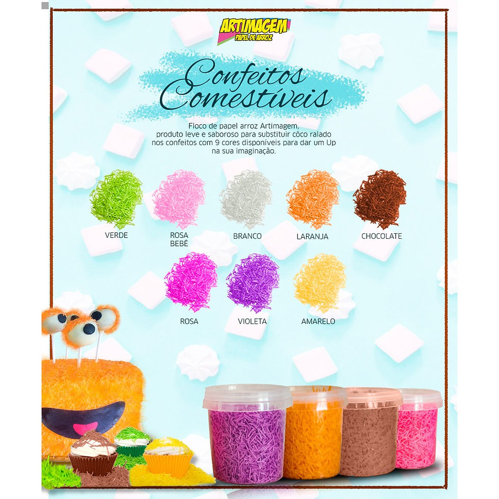 Artimagem Flocos De Papel Arroz Comestíveis (Pote com 35G) - Várias cores