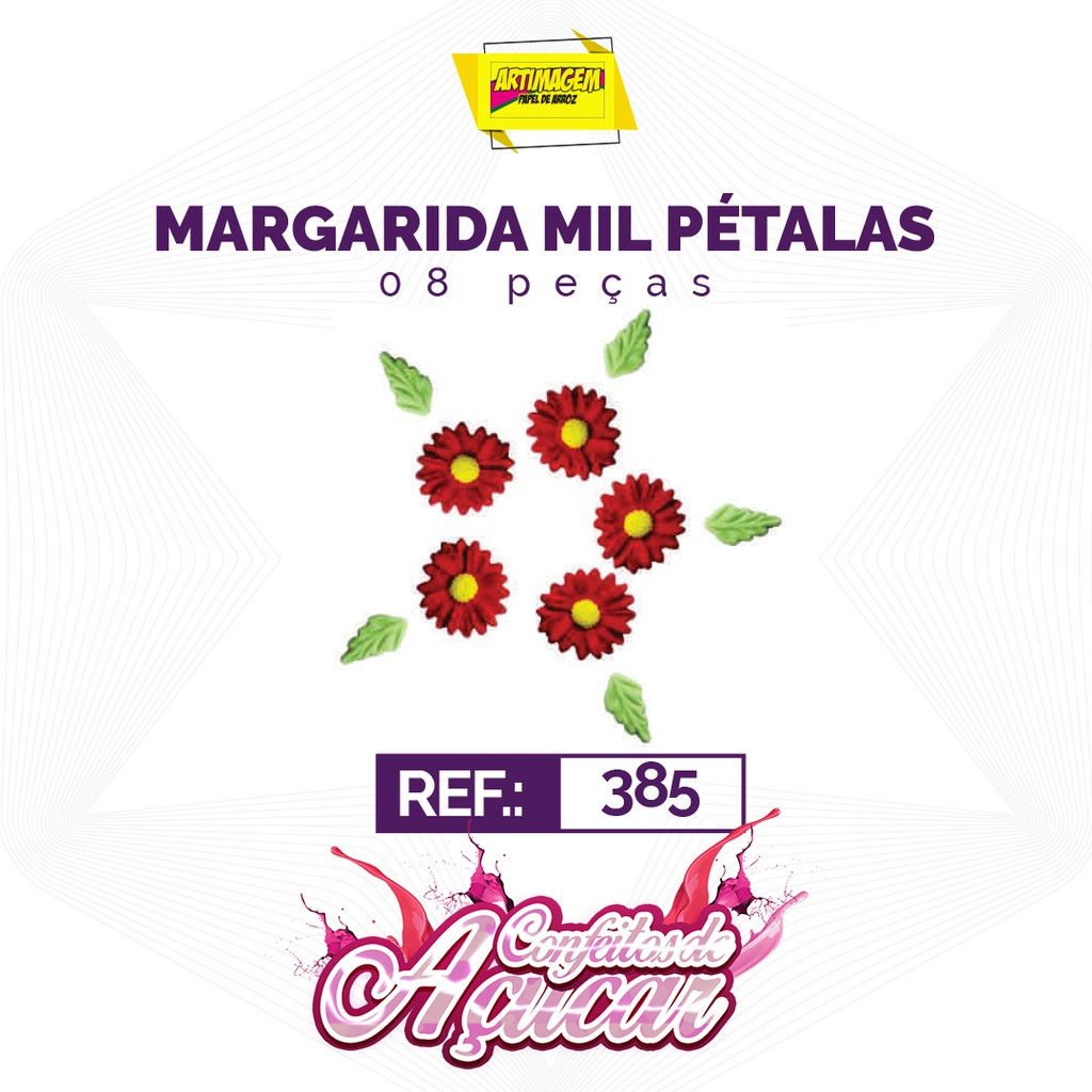 Artimagem Confeito de açúcar 100% comestível, Artesanal - Tema: Flores Margarida