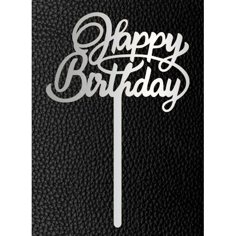 Miniatura: Artimagem Topo De Bolo Em Acrílico Espelhado - Happy Birthday