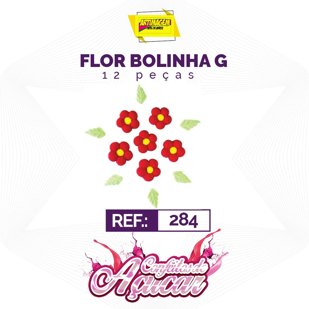 Artimagem Confeito de açúcar 100% comestível, Artesanal - Tema: Flor Bolinha
