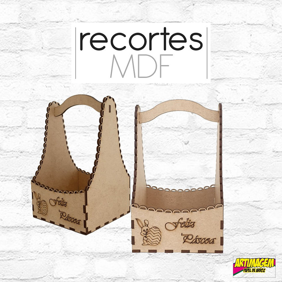 Miniatura: Cestinha com Alça de Páscoa em MDF **1 unidade**  (10x10x16cm) P1017