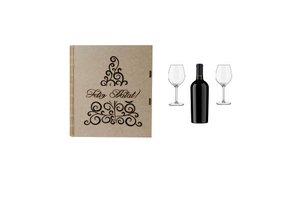 CAIXA PARA VINHOS E TAÇA ESTAMPA ÁRVORE 30X10X37CM