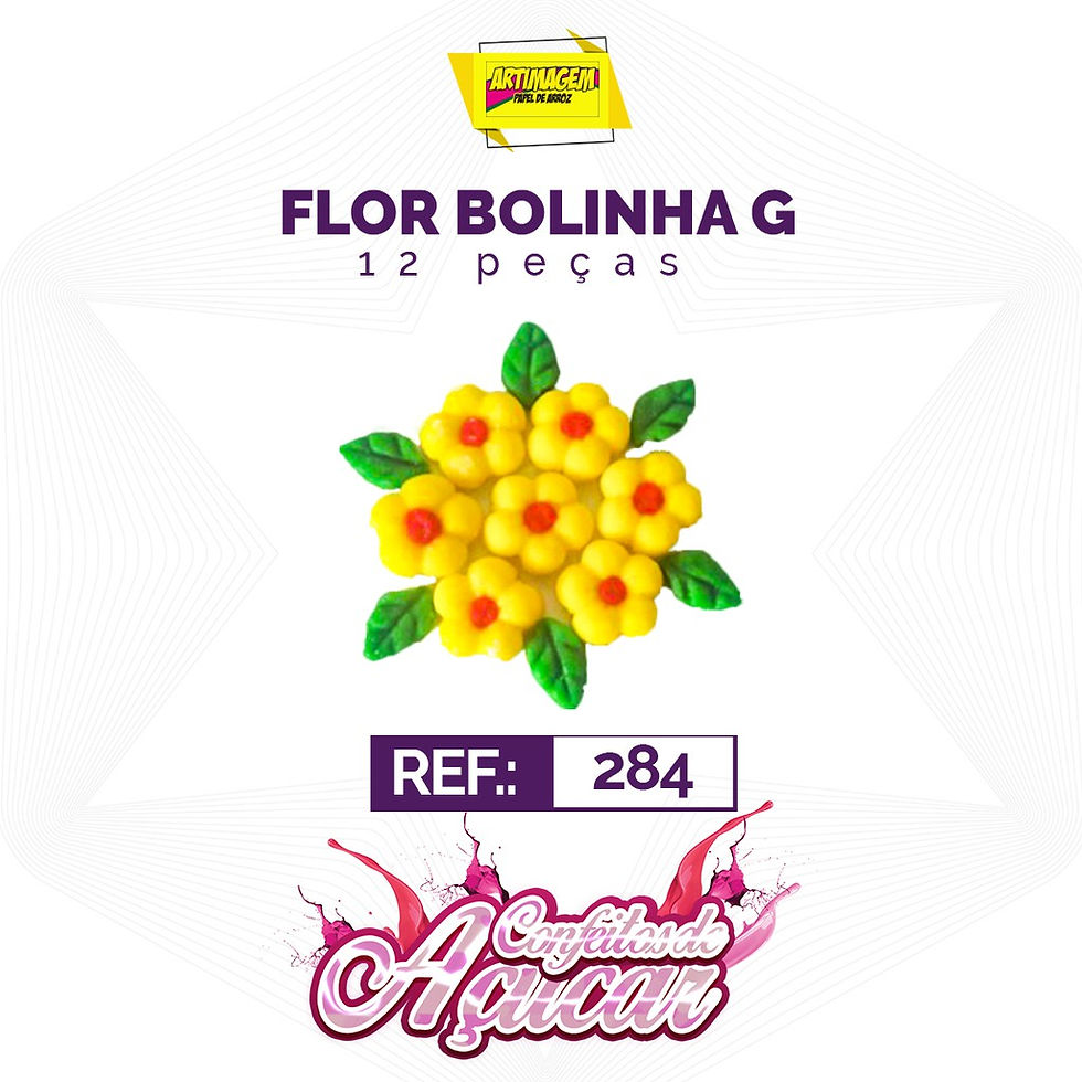 Miniatura: Artimagem Confeito de açúcar 100% comestível, Artesanal - Tema: Flor Bolinha