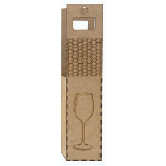 Miniatura: Caixa de Vinho em MDF - 1 Unidade - Desenhos: Garrafa, Taça, Cacho Uva