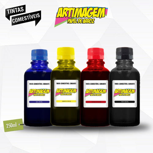 Artimagem Kit Tinta Corante Comestível P/ Papel Arroz 4x250mls