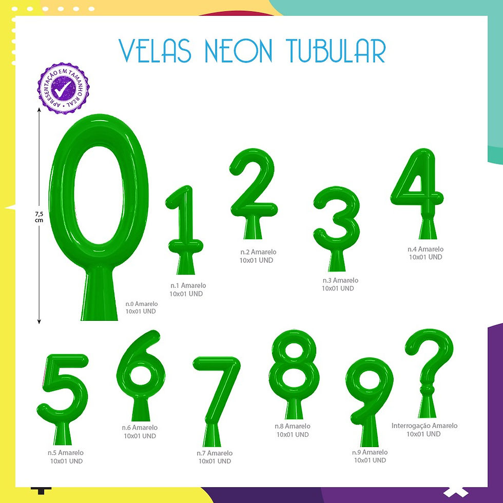 Miniatura: Artimagem Vela de Aniversário Tubular Neon de 0 ao 9 + ?  AZUL