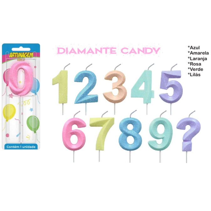 Vela de Aniversário Diamante Candy Laranja - Artimagem