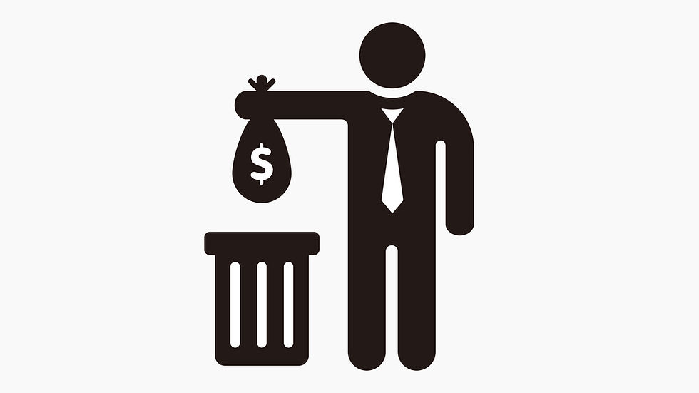 A person throwing money into a trash can.