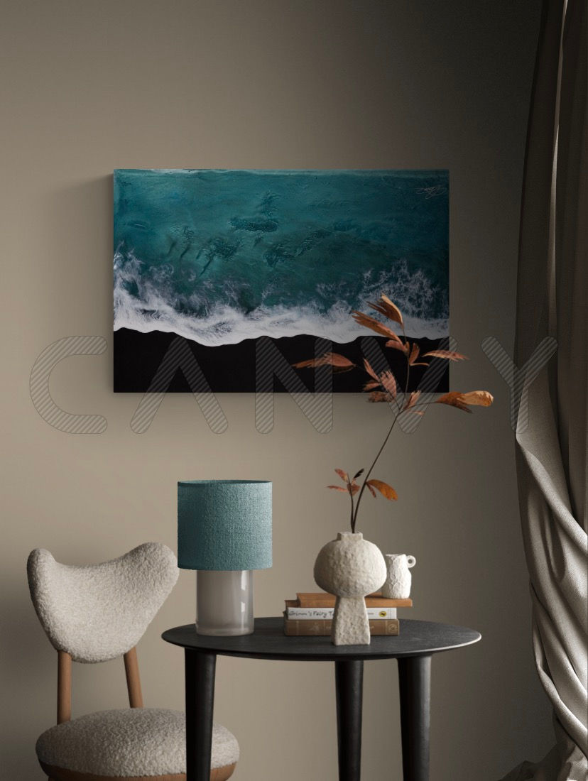 Miniatura: Quadro mdf  e resina - Coleção Mares / mar Noturno verde