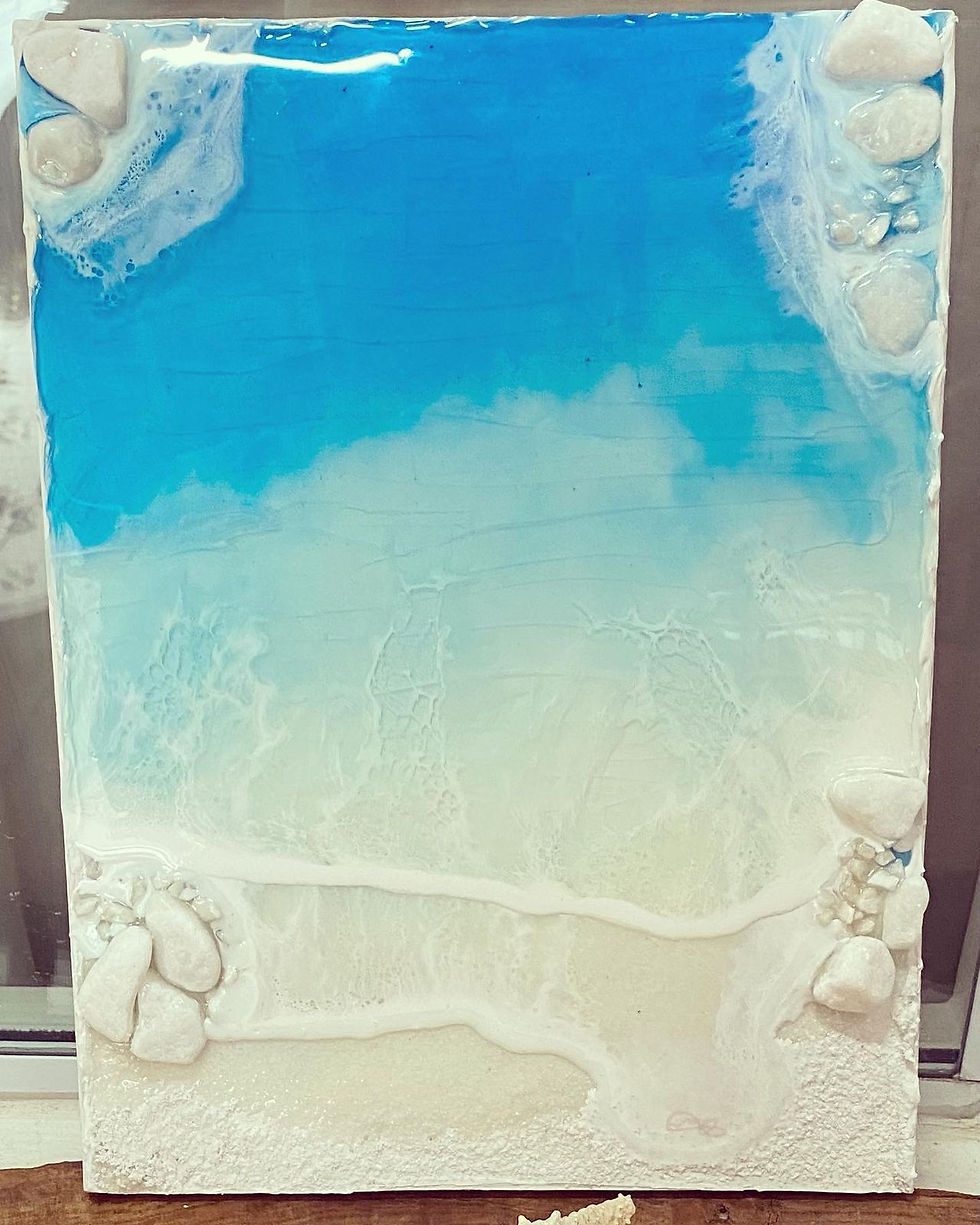 Miniatura: Quadro confeccionado com resina - Tema Mar - Mar Cristalino e Pedras GC36