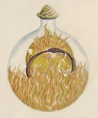 Ilustração medieval de um vaso alquímico.