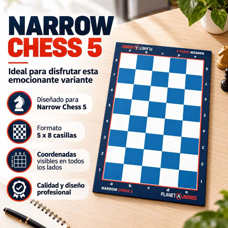 ablero Narrow Chess 5 de vinil azul en formato 5x8 fabricado por PLANETAJEDREZ