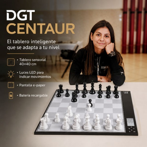 DGT Centaur – Tablero De Ajedrez Electrónico Adaptable A Tu Nivel De Juego, Con Piezas Pesadas Y Pantalla E-paper