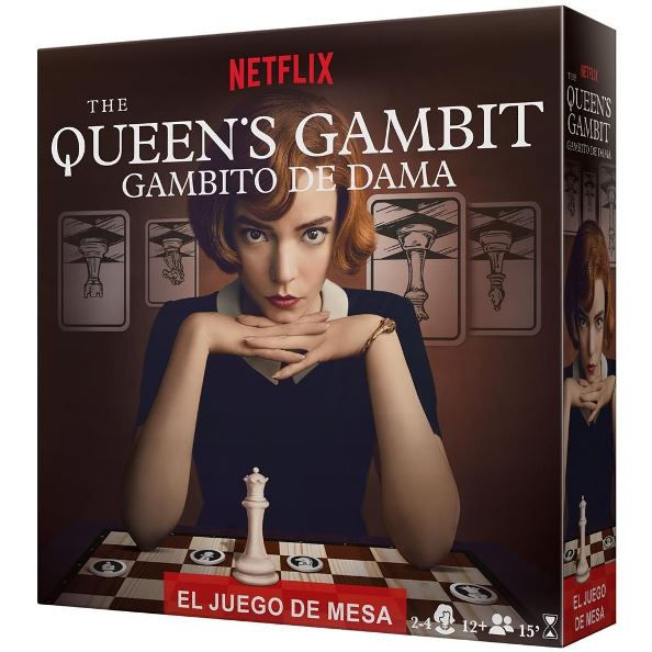 Miniatura: Vista frontal de la caja oficial del juego de mesa “Gambito de Dama” (Netflix) con la imagen promocional y el título.