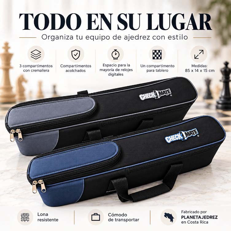 Maletines Checkmate acolchados para organizar tablero reloj digital y accesorios de ajedrez