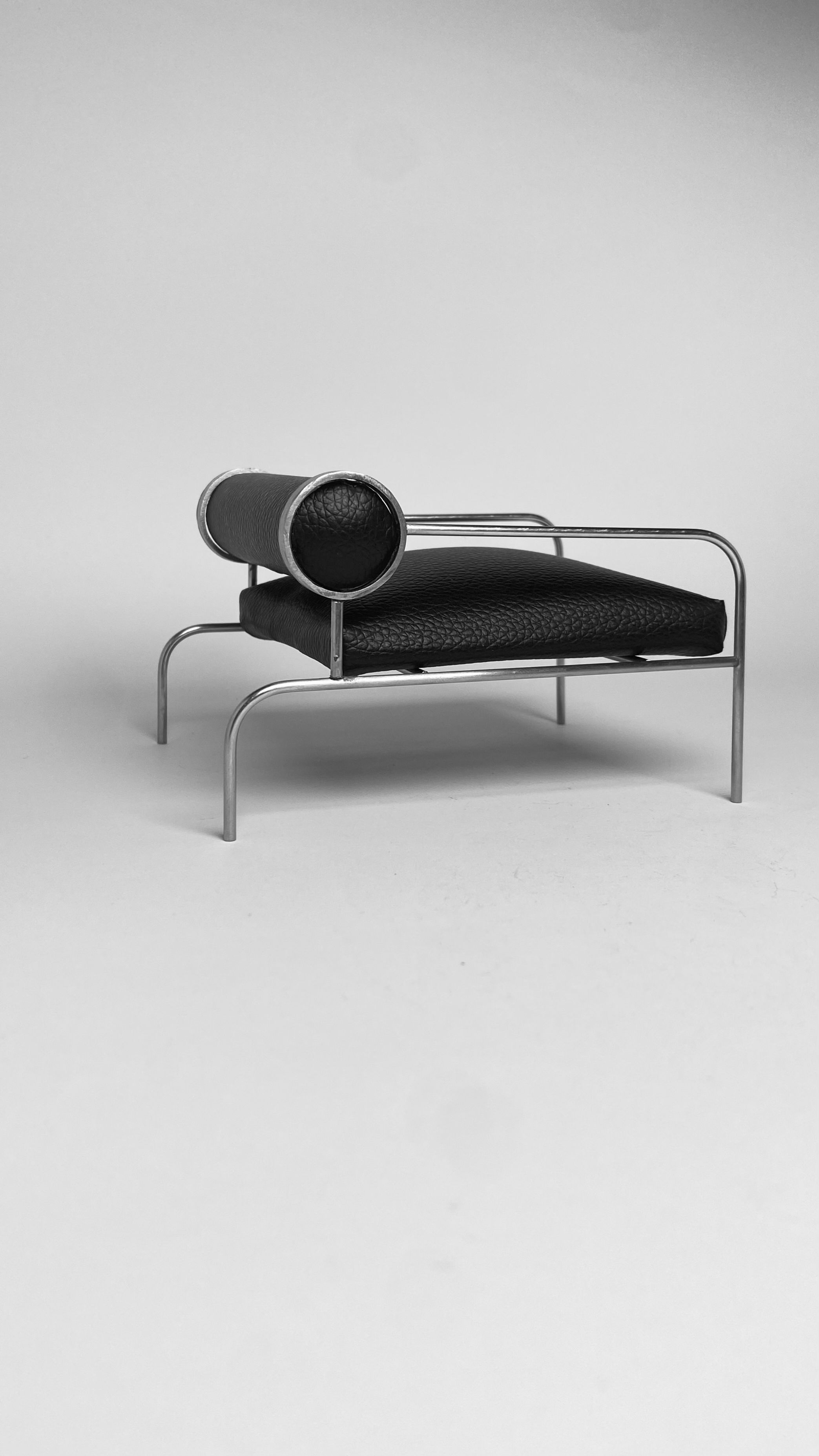 Minimalist Leather Lounge Sofa - Stainless Steel Frame