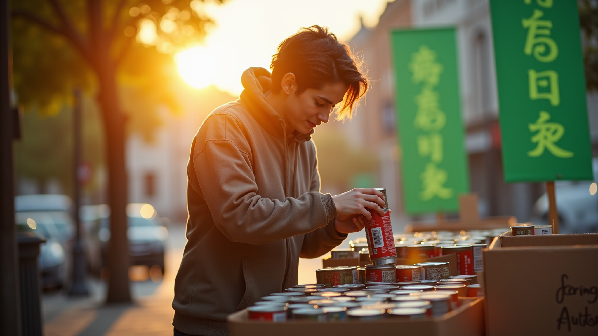 Person placing a can for a food pantry