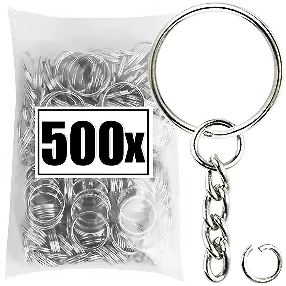 Thumbnail: 50/500pcs Silver Plated Metal Blank Keyring Keychain Split Key Rings with Chain 