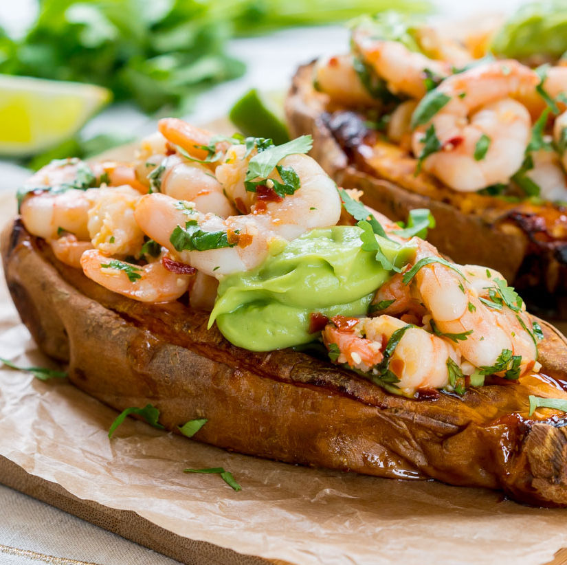 Chipotle Mojo Shrimp Black Bean Quinoa Stuffed Sweet Potatoes