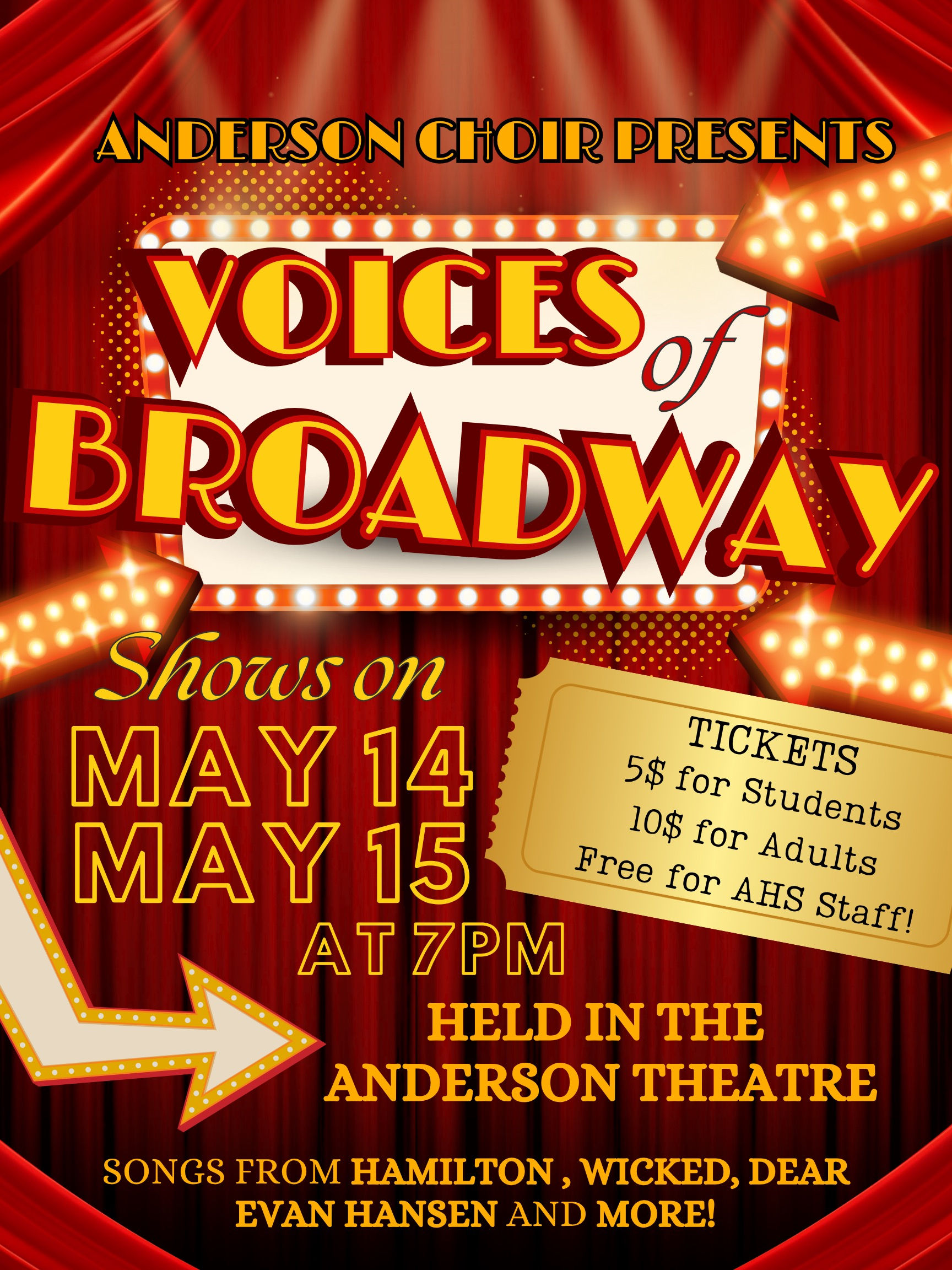 MAY 14 - Voices of Broadway Tickets - 3 Ticket Options