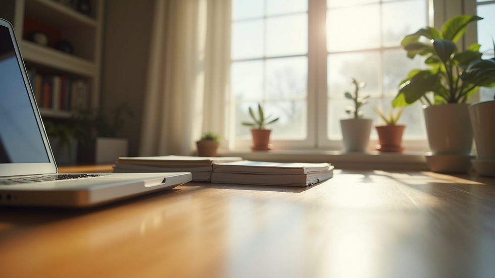 Eye-level view of a calm and inviting workspace with natural light