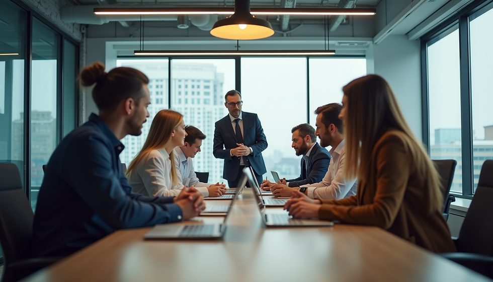 A manager watches a team collaborate closely, balancing oversight and trust