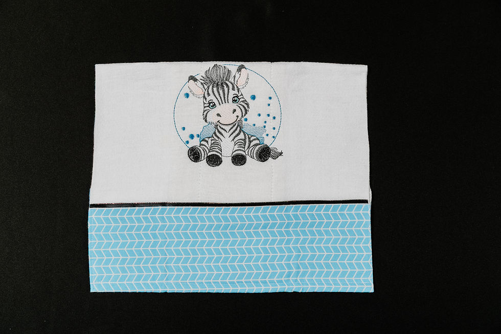 Baby Burp Cloth Blue Zebra Embroidered