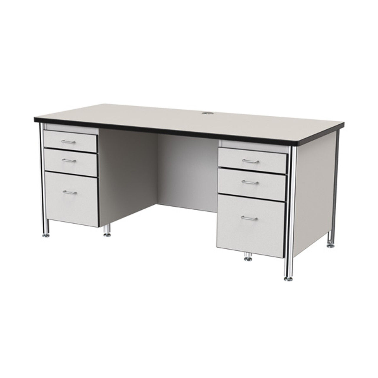 Teachers' 66" Desk with 2 Pedestals - Gray/Black