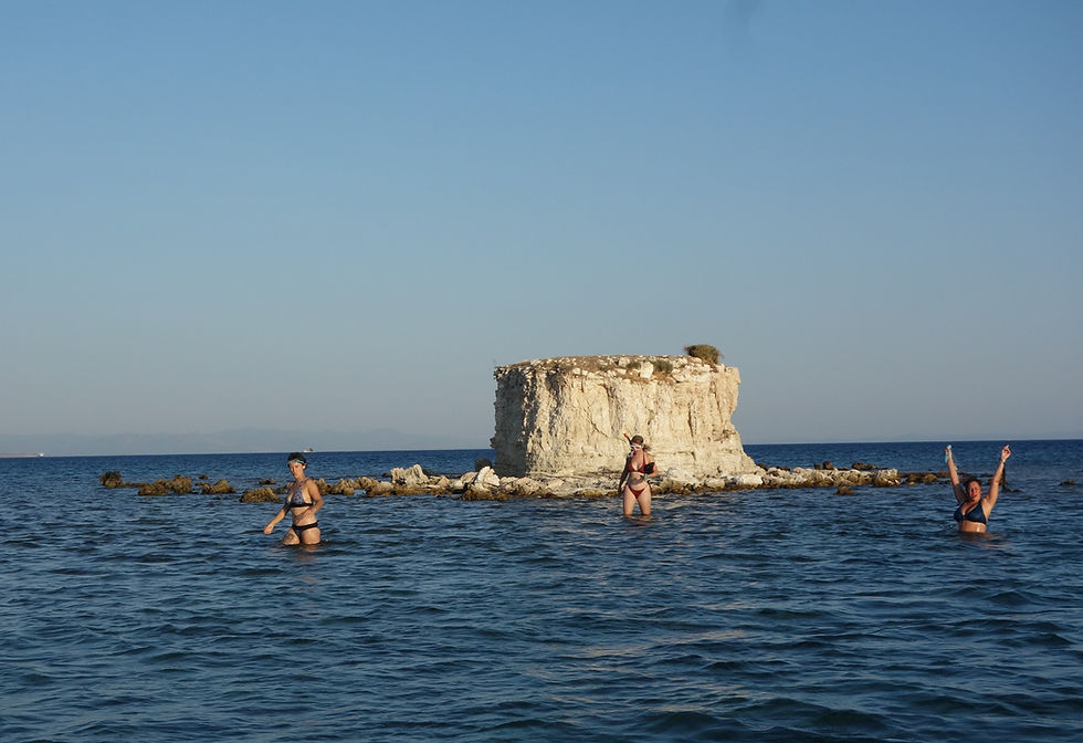 Performers from the Marcozzi Contemporary Theatre Company on Lesbos