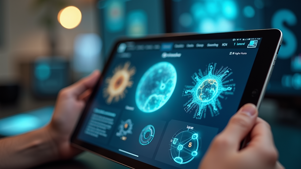 Close-up of a digital tablet showing an interactive science lesson