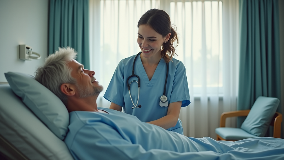 Eye-level view of a nurse providing care to a patient at home