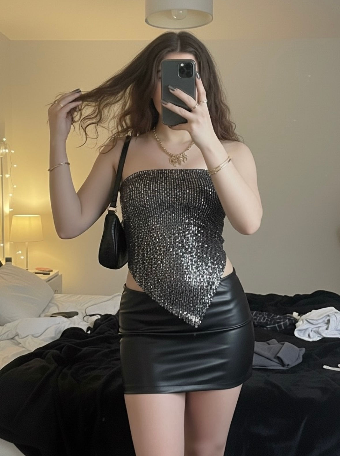 STRAPLESS LENTEJUELA ASIMETRICO SUNY