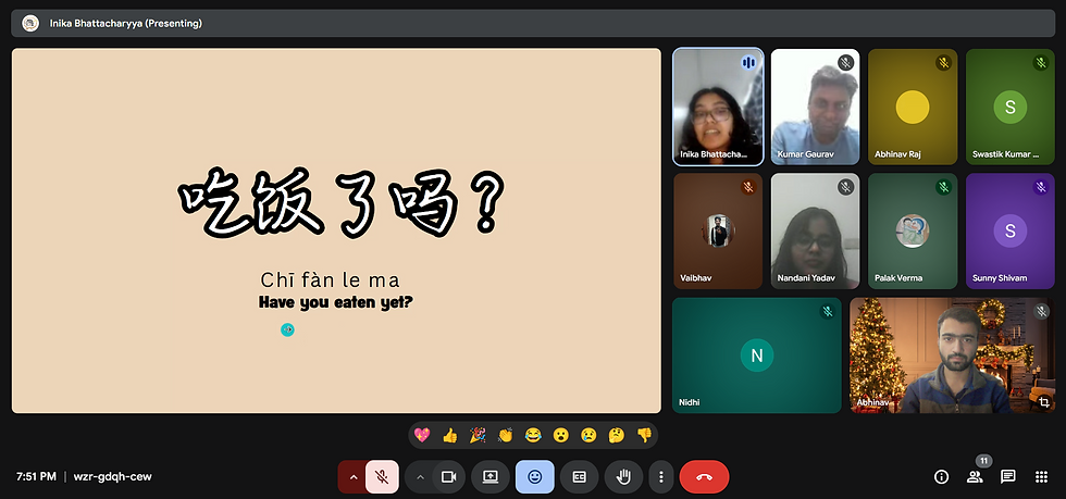 Inika explaining a Chinese phrase. Picture credit: Abhinav (Smilo)