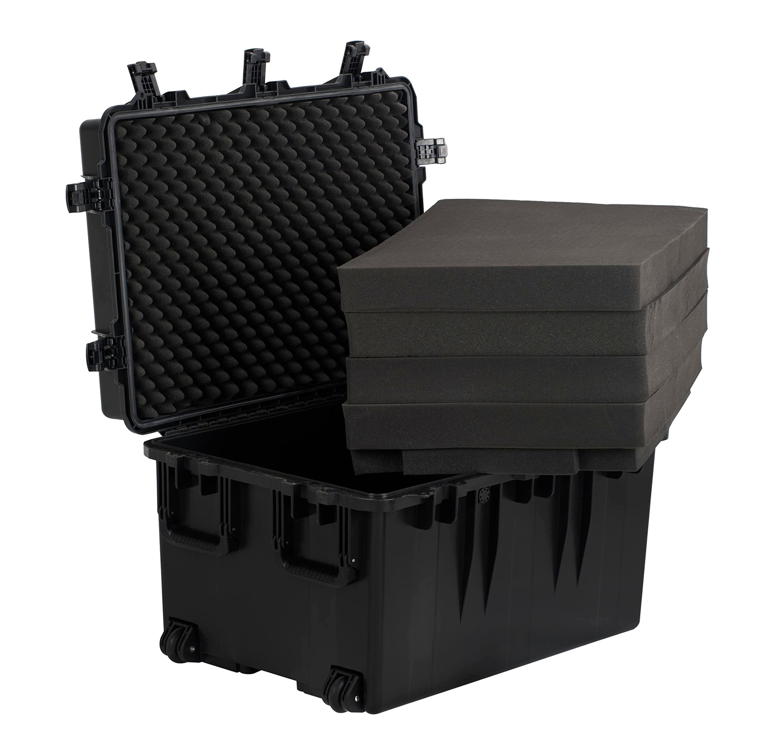 Black hard case with wheels and foam