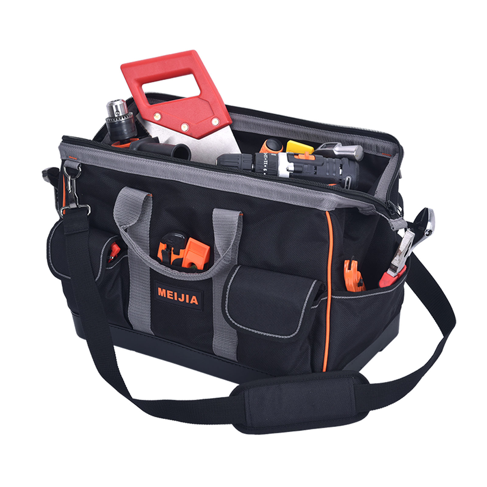 MEIJIA Heavy Duty Tool Bag, Wide Mouth Canvas Tool Organizer with Water Proof Mo