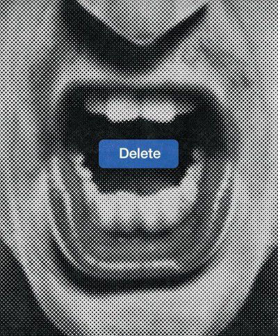 Imagem de boca aberta com aspecto raivoso e letreiro no meio escrito "delete", ilustrando post de Maria Carolina Passos sobre a reclamação à luz da psicanálise.