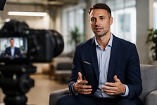 Business professional being interviewed on camera
