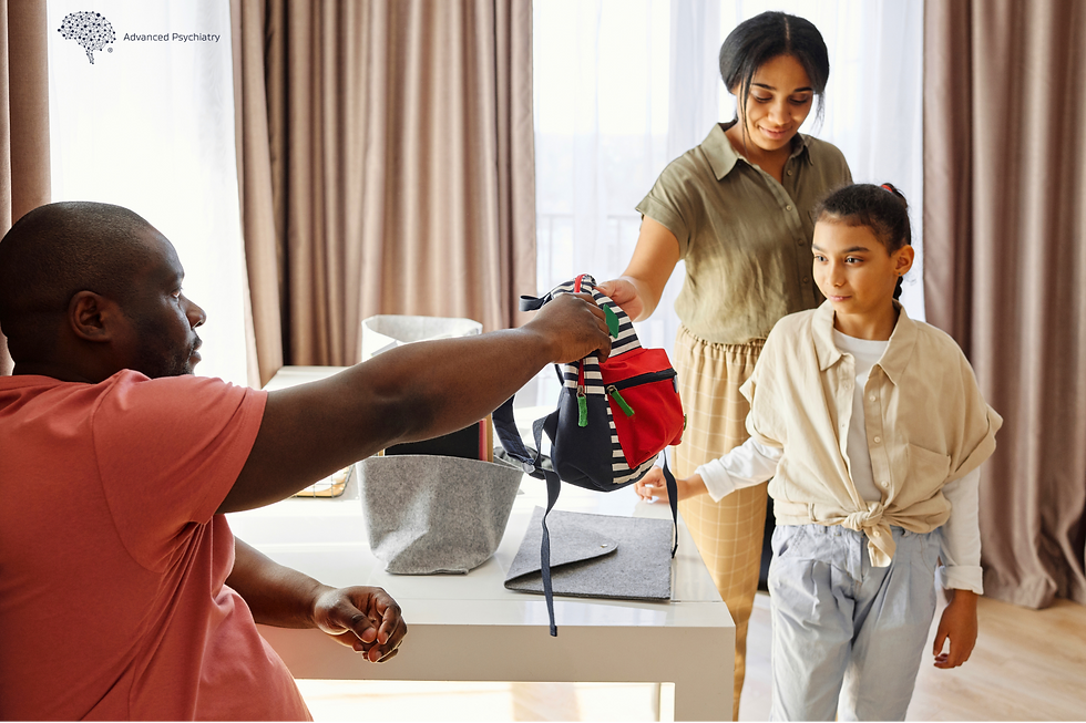 Parents helping their daughter get ready for school